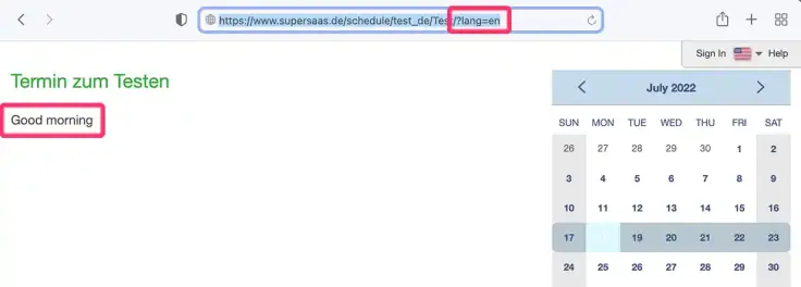 Termine in englischer Sprache als Beispiel.