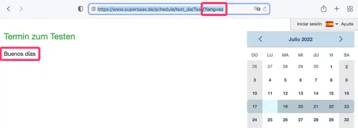 Termine in spanischer Sprache buchen als Beispiel.