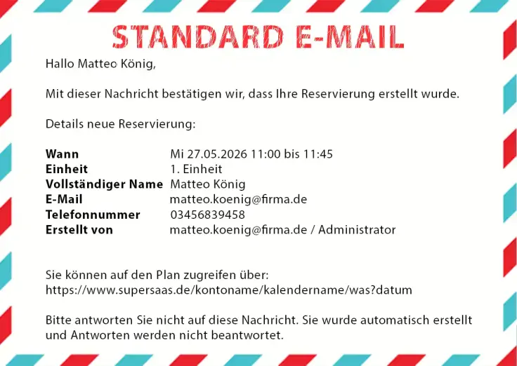 E-Mail zur Terminbuchung als Standard nutzen und personalisieren
