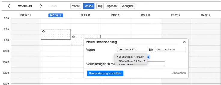 Beispiel Terminbuchungskalender mit mehreren Personen in Terminabhängigkeit von anderen.