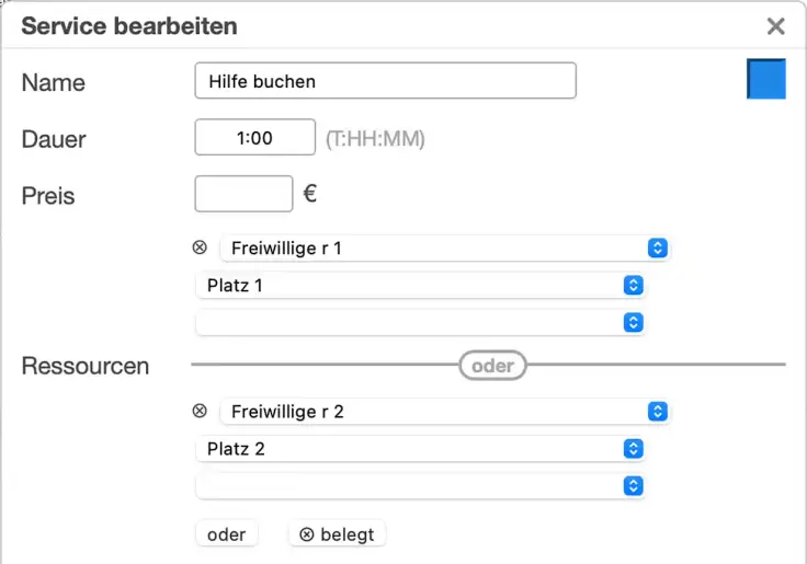 Terminabstimmung mehrere Dienste als Auswahl von mehreren Personen.
