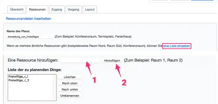 Terminabstimmung mehrere Ressourcen auflisten.