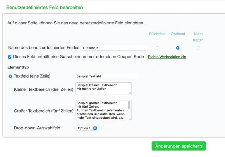 Gutschein-Feld bearbeiten im Online-Terminbuchungssystem.