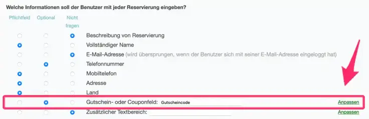 Gutschein-Feld im Online-Terminbuchungssystem hinzufügen.