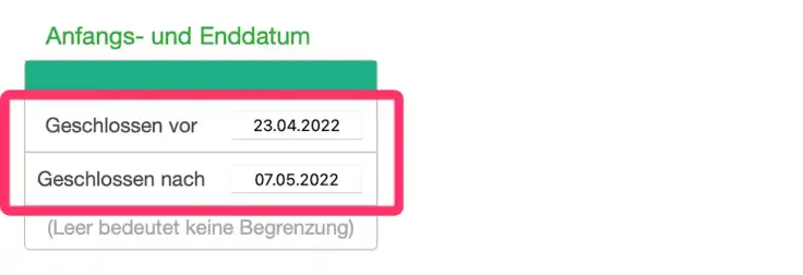 Anfang und Ende des Buchungszeitraums festlegen in SuperSaaS