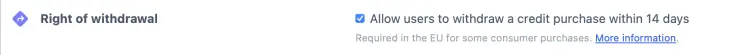 setting to allow withdrawal of purchase