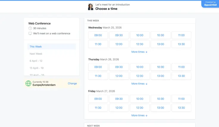 Screenshot Appointlet schedule