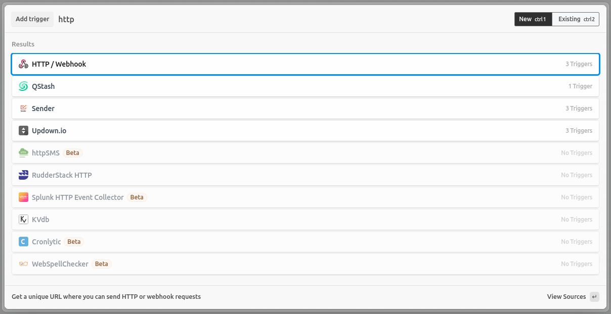 Pipedream’s New Workflow page showing the HTTP / Webhook trigger option