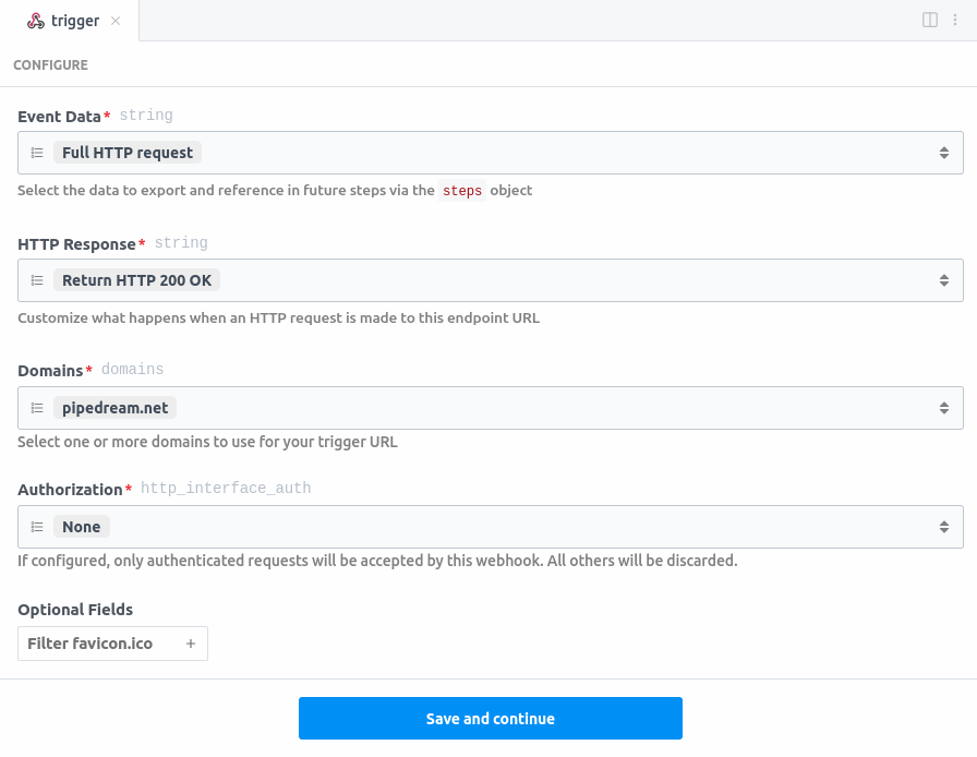 Pipedream’s HTTP / Webhook built-in trigger setup form