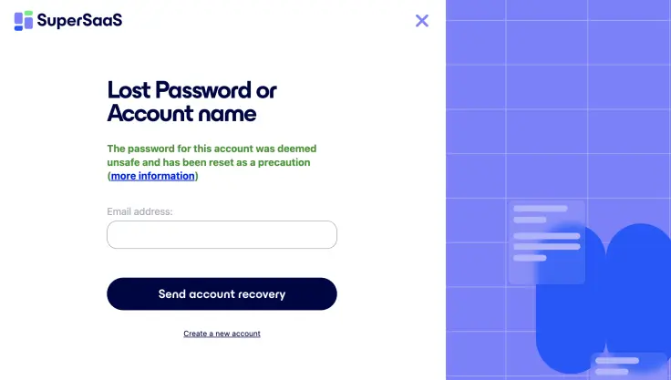 Message customers will receive if their password has been reset for security