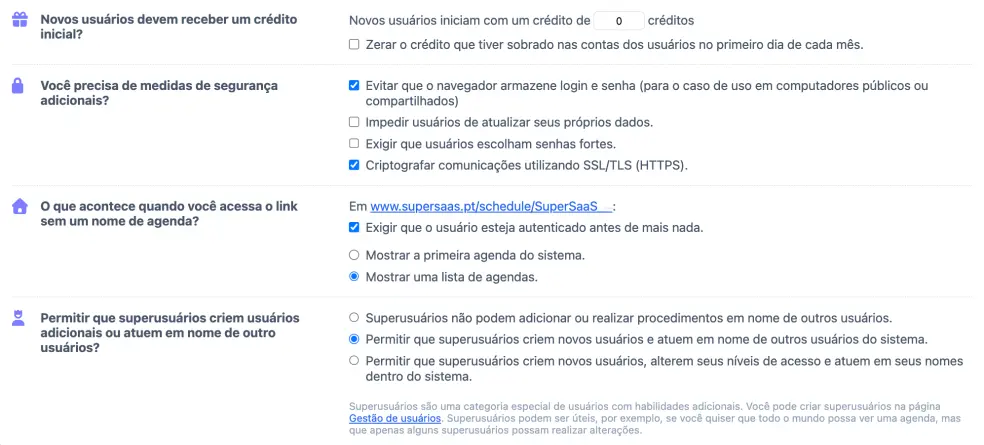 Outras configurações de cadastro e autorização
