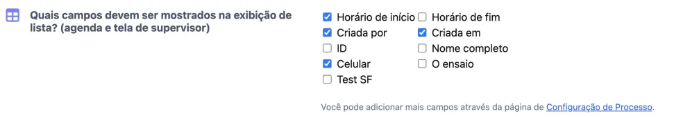 Escolha campos para exibição de lista