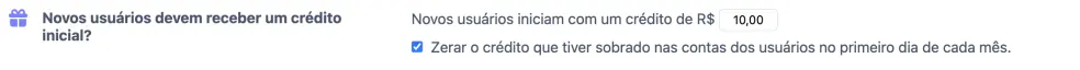 Redefinição mensal de crédito