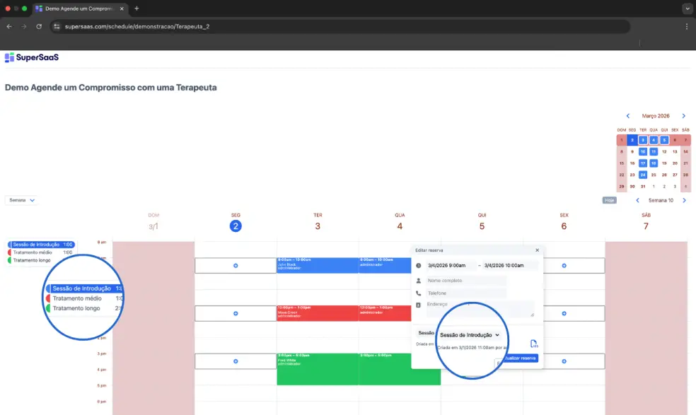 Exemplo de agenda de serviços