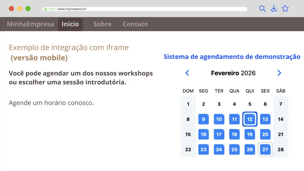 Integração baseada em iframe usando a versão móvel da agenda