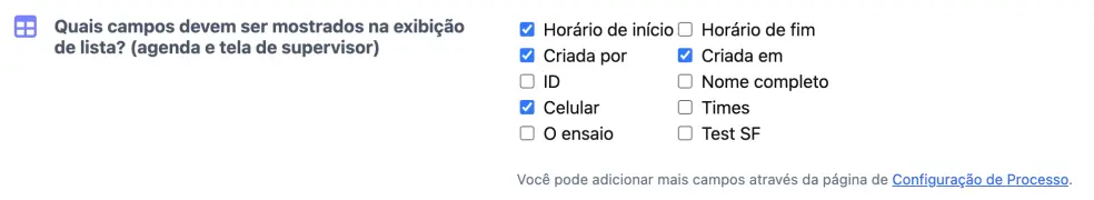 Os campos a incluir na lista de visualização