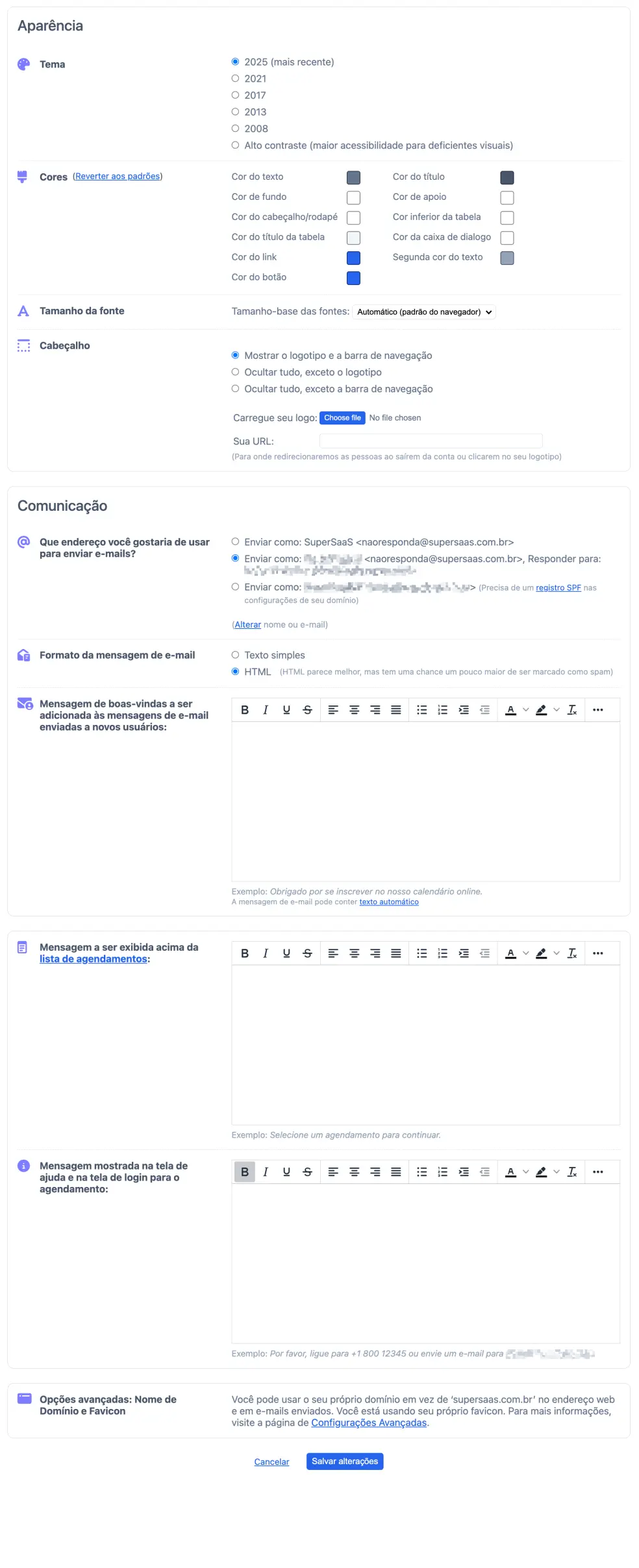 Configurações de layout