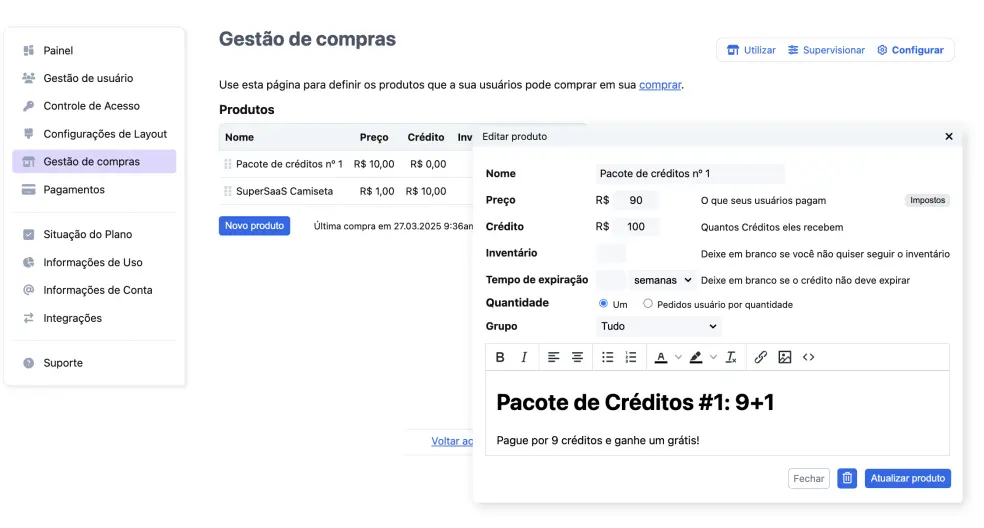 Pacote de crédito com desconto