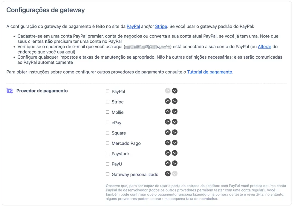 Configurando pagamento online