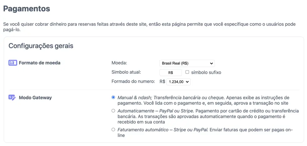 Configuração do faturamento