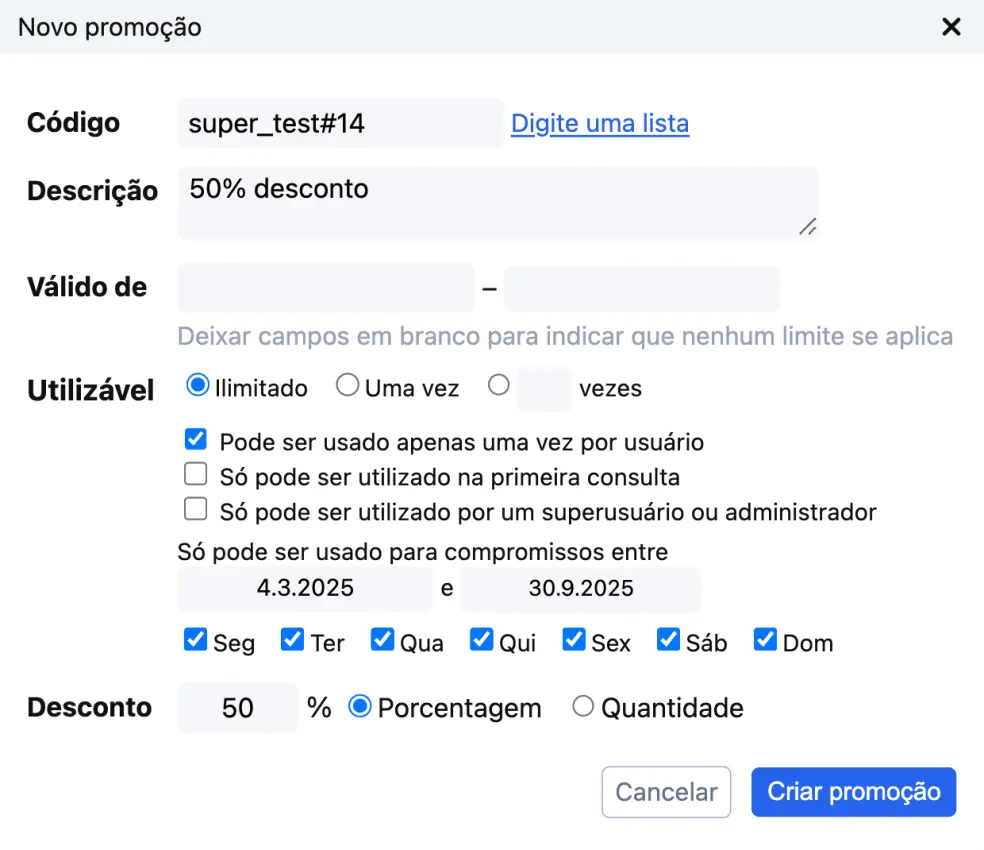 Nova promoção pop-up