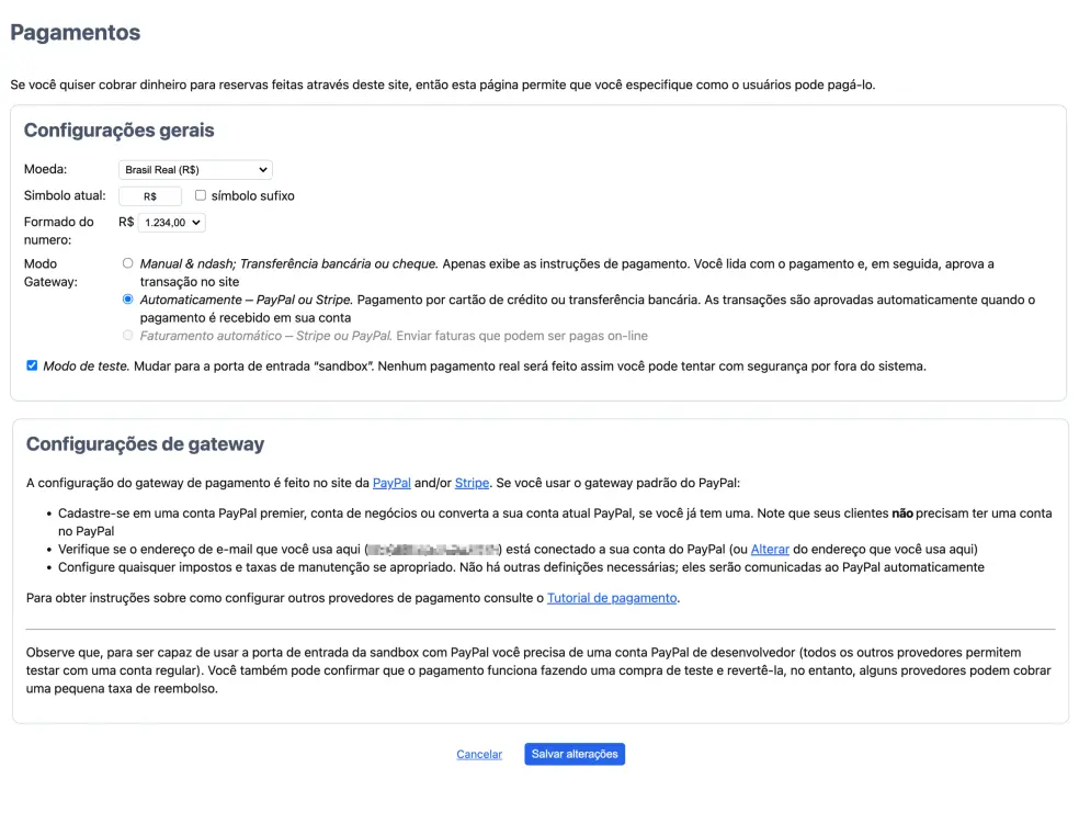 Configurando o pagamento on-line