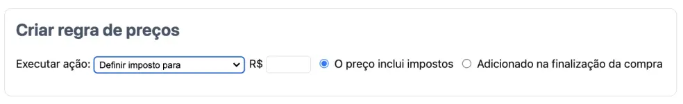 Regra de preço para adicionar valor de imposto