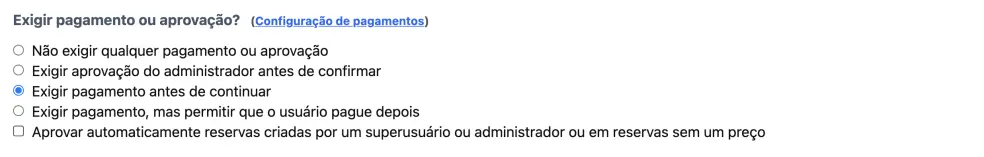 Selecione a opção de pagamento e/ou aprovação de escolha
