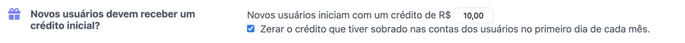 Configurando um crédito inicial