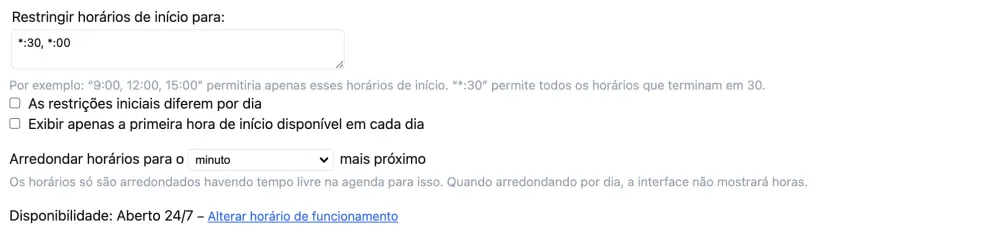 Restrições de tempo de início