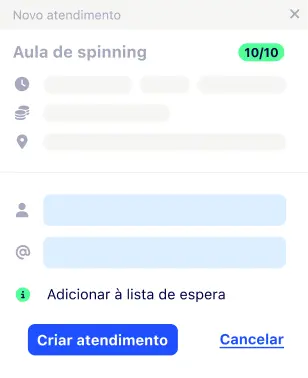 Formulário de agendamento do SuperSaaS para aula de spinning com opção de lista de espera