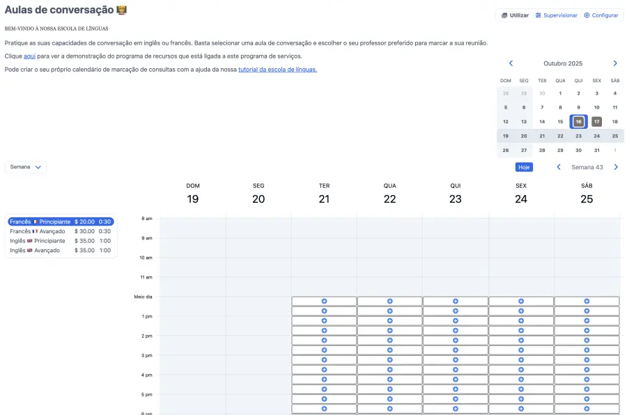 Agenda de aulas de conversação
