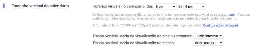 Configuração do layout da agenda