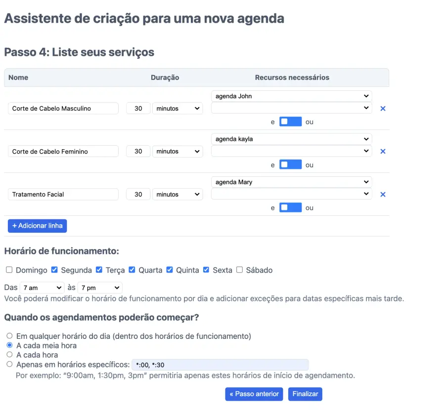 Gerencie seus serviços na agenda de reservas online