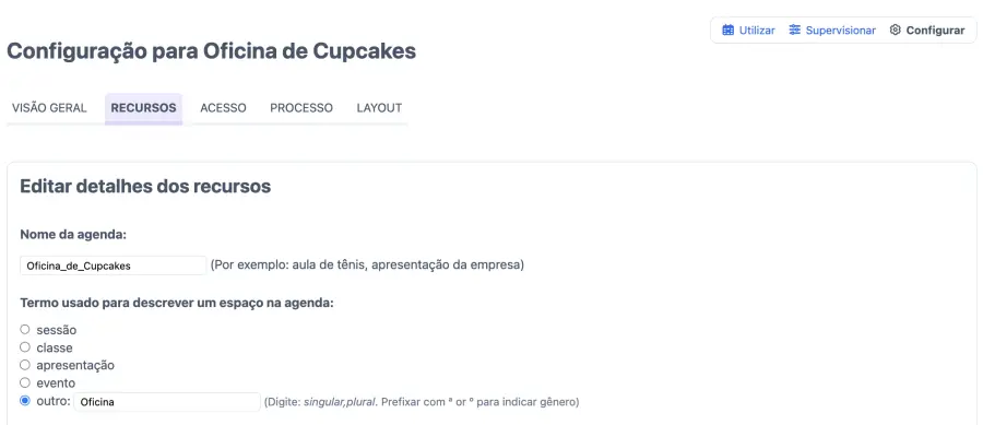 Recursos da agenda de cupcakes
