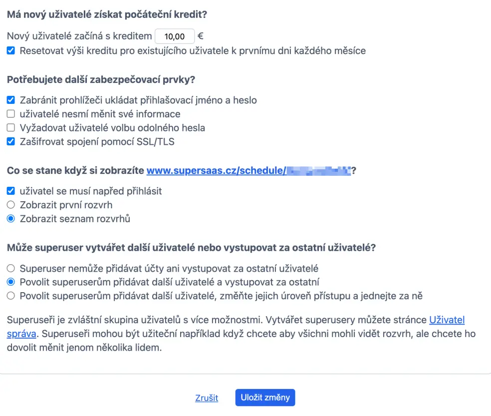 Další nastavení týkající se registrace/autorizace