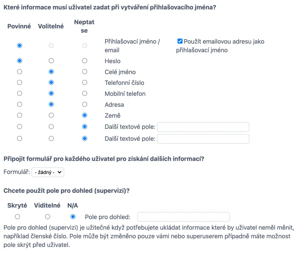 Registrační údaje