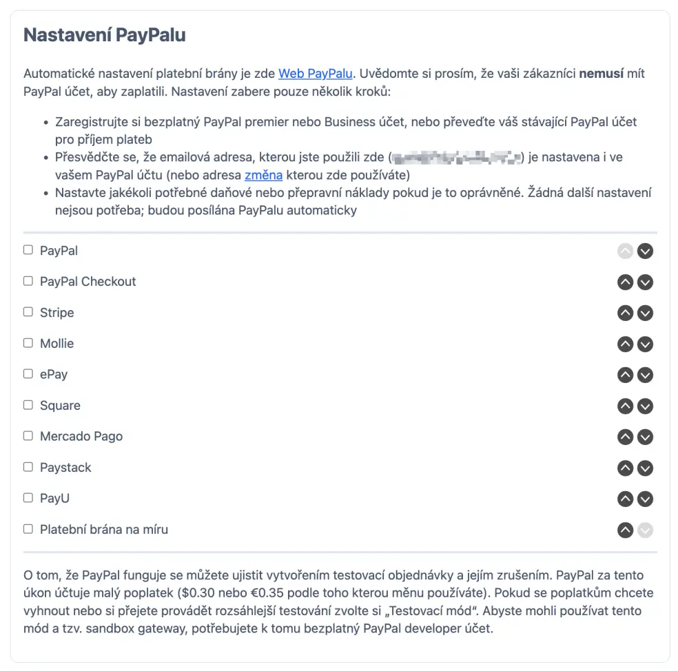 Nastavení online plateb