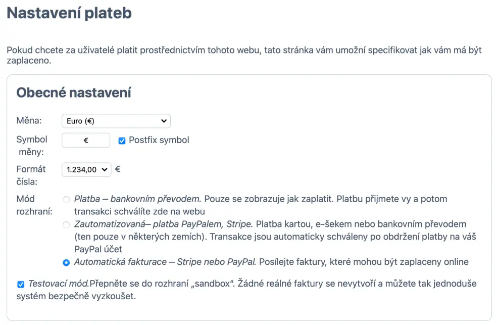 Nastavení fakturace