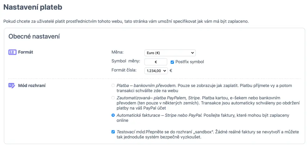 Nastavení fakturace