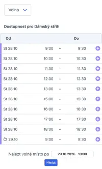 Ukázka rozvrhu SuperSaaS na mobilním zařízení pro kosmetické a nehtové salony