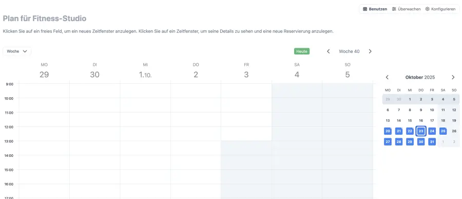 Fitness leerer Online-Terminbuchungskalender