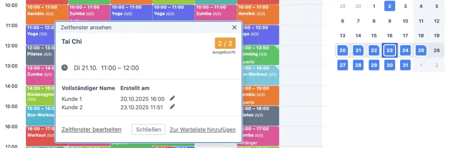 Anleitung Fitness-Kurs: Teilnehmerliste sehen