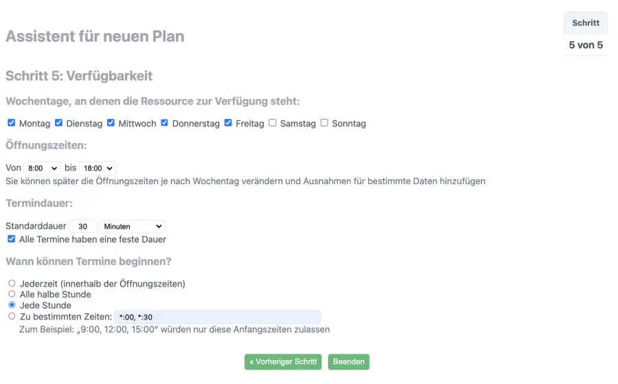 Stelle regelmäßige freie Termine als Standard ein