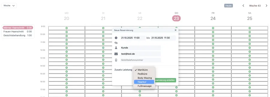 Eine Reservierung auf Deinem online Terminbuchungskalender erstellen