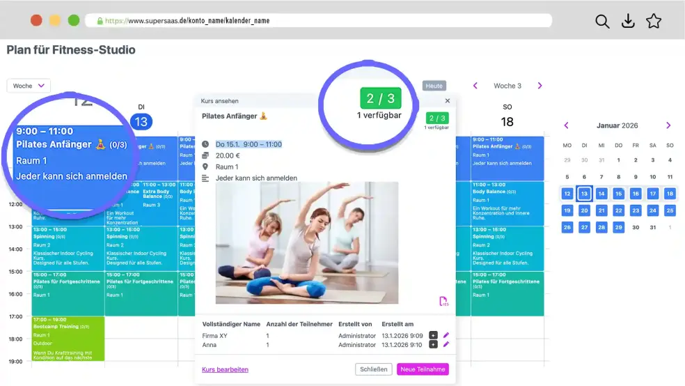 Beispiel Kapazitätsplan als Online-Terminbuchungskalender.