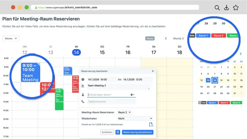 Beispiel Ressourcenplan als Online-Terminbuchungskalender.