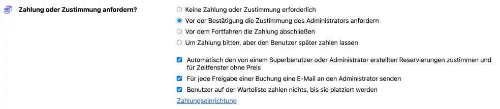 Zahlung und Bestätigung der Freigabe des Termins bei online Buchung einrichten