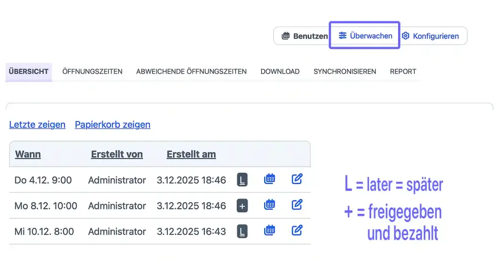 Freigabe von Buchungen in Liste Ansicht