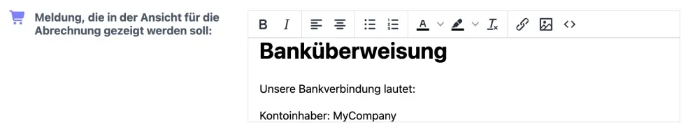 Meldung auf der Ansicht Kasse ändern